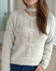 Cutout Knot Button Long Sleeve Cardigan