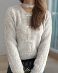 Cutout Knot Button Long Sleeve Cardigan