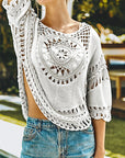 Light Gray Cutout Round Neck Half Sleeve Cover Up