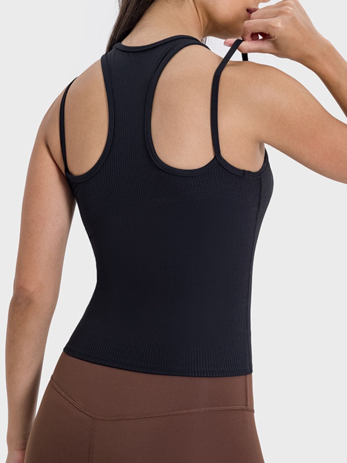 Black Cutout Round Neck Racerback Active Tank