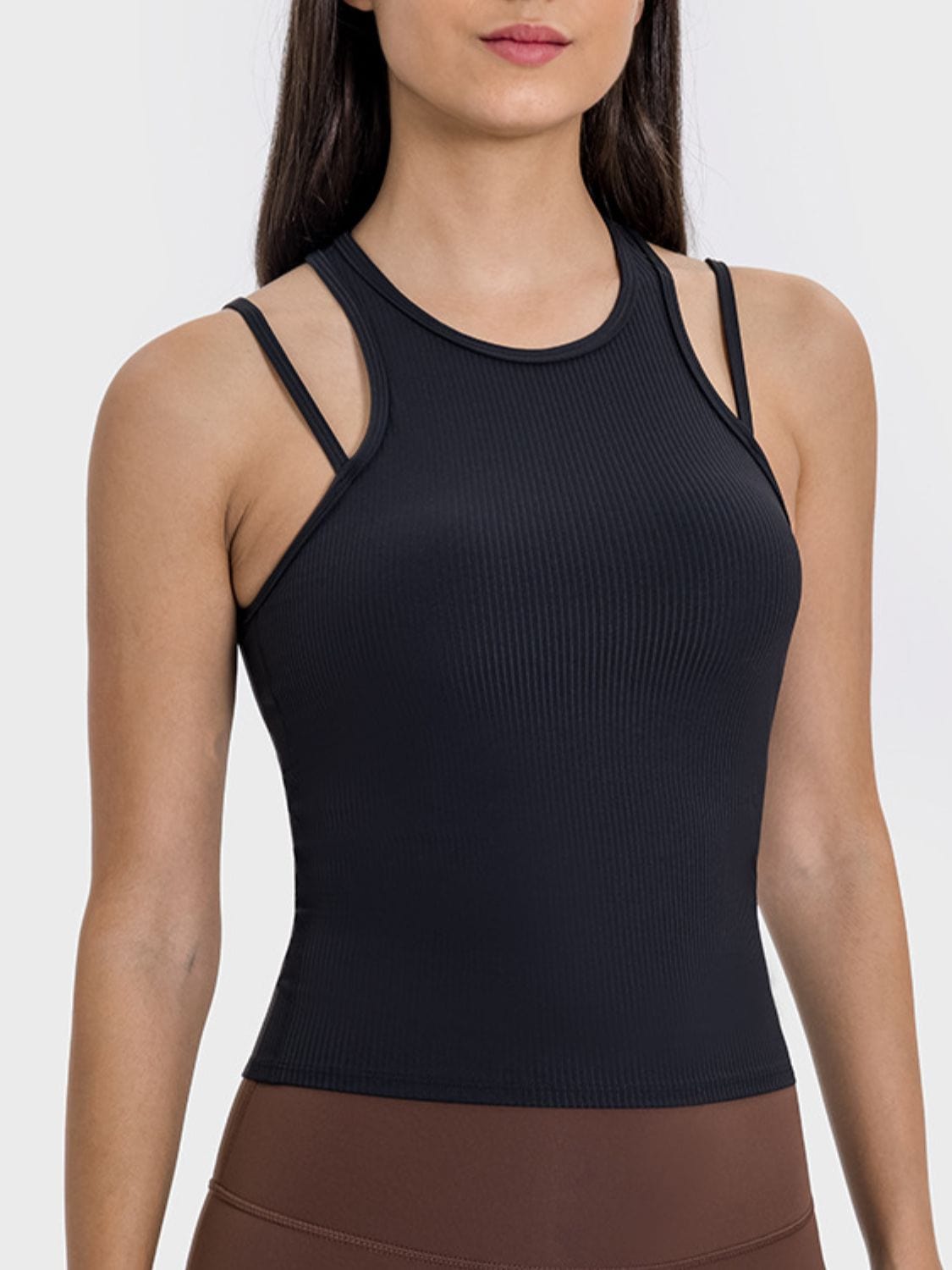 Black Cutout Round Neck Racerback Active Tank