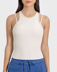 Light Gray Cutout Round Neck Racerback Active Tank