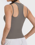 Rosy Brown Cutout Round Neck Racerback Active Tank