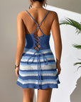 Rosy Brown Cutout Striped Spaghetti Strap Cover Up Dress