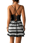 Dark Slate Gray Cutout Striped Spaghetti Strap Cover Up Dress