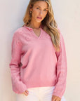 Daisy Notched Long Sleeve Sweater