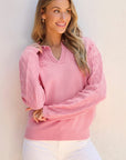 Daisy Notched Long Sleeve Sweater