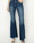 Dark Slate Gray RISEN Full Size High Rise Side Shadow Seam Detail Slit Flare Jeans