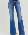 RISEN Full Size Low Rise Flare Jeans with Pockets