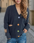 Contrast Button V-Neck Long Sleeve Cardigan