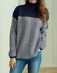 Contrast Turtleneck Long Sleeve Sweater