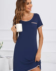 Contrast Trim Pocketed Round Neck Lounge Dress