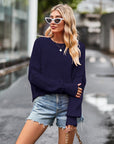 Dropped Shoulder Round Neck Long Sleeve Knit Top