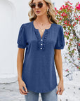 Frill Notched Short Sleeve Blouse