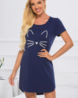 Graphic Round Neck Short Sleeve Lounge Dress