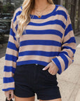 Striped Dropped Shoulder Long Sleeve Sweater