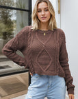 Cable-Knit Round Neck Dropped Shoulder Sweater