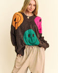 Davi & Dani Contrast Smile Round Neck Oversize Sweater