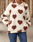 Fuzzy Heart Pocketed Dropped Shoulder Hoodie