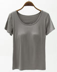 Lavender Round Neck Modal T-Shirt with Bra