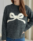 Bow Round Neck Long Sleeve Sweater