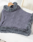 Fuzzy Hem Cable-Knit Poncho