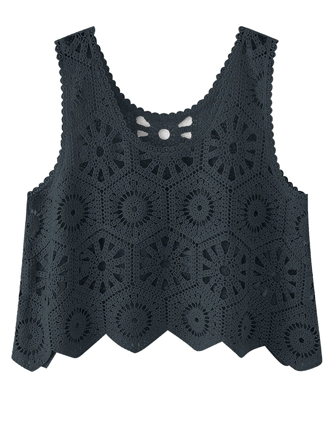 Dark Slate Gray Openwork Round Neck Knit Vest