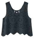 Dark Slate Gray Openwork Round Neck Knit Vest