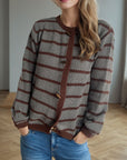 Pocketed Contrast V-Neck Button Up Cardigan