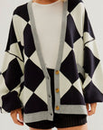 Checkered Button Up Long Sleeve Cardigan