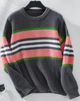 Contrast Stripes Round Neck Long Sleeve Sweater