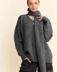 Davi & Dani V-Neck Dropped Shoulder Sweater with Scarf Set