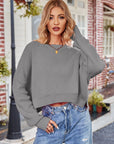 Dropped Shoulder Round Neck Long Sleeve Knit Top