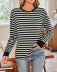 Lovelet Striped Round Neck Long Sleeve T-Shirt