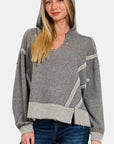 Light Gray Zenana Contrast Trim Slit Hoodie