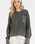 Mittoshop Distressed Hem Round Neck Dropped Shoulder Sweater