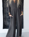 Pocketed Long Sleeve Wide Leg Jumpsuit