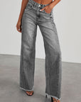 Raw Hem Wide Leg Jeans with Pockets