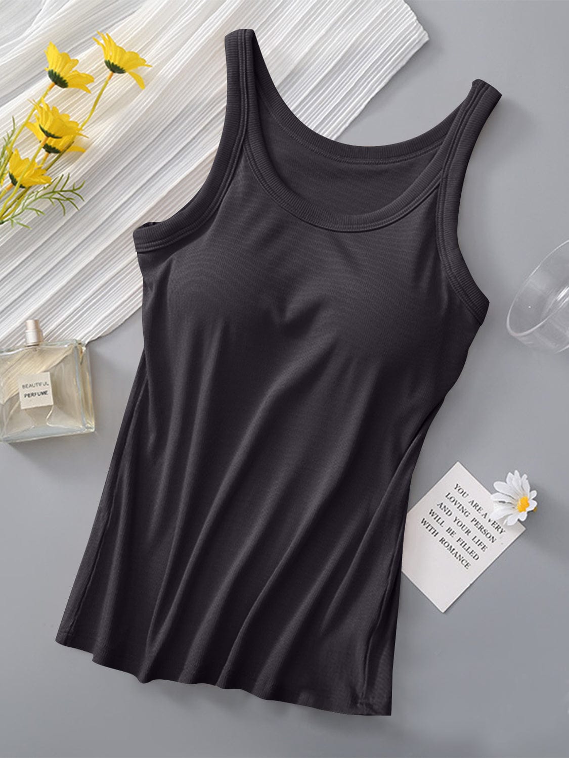 Dark Gray Round Neck Tank with Bra