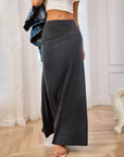 Solid Elastic Waist Maxi Skirt