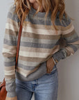 Striped Round Neck Long Sleeve Sweater