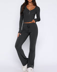 V-Neck Long Sleeve Top and Pants Set