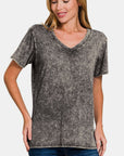 Zenana Full Size Washed Short Sleeve V-Neck T-Shirt