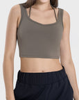 Rosy Brown Crisscross Square Neck Active Tank