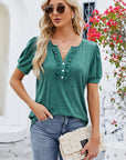 Frill Notched Short Sleeve Blouse