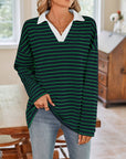 Lovelet Striped Johnny Collar Long Sleeve T-Shirt