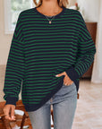 Lovelet Striped Round Neck Long Sleeve Sweatshirt