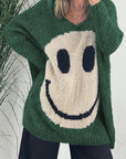 Smiling Face V-Neck Long Sleeve Sweater