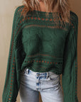 Cable-Knit Openwork Long Sleeve Sweater