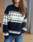 Contrast Round Neck Dropped Shoulder Sweater